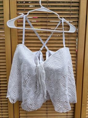 Time and Tru White Crochet Tie-Front Bikini Top